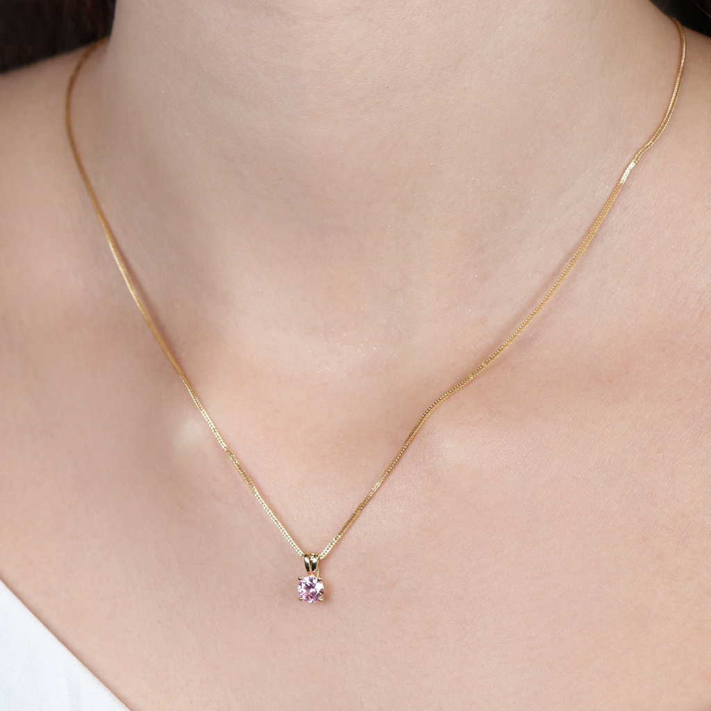 Birthstone - Round Pendants- Colored Cubic Zirconia, Set in 18k Solid Gold