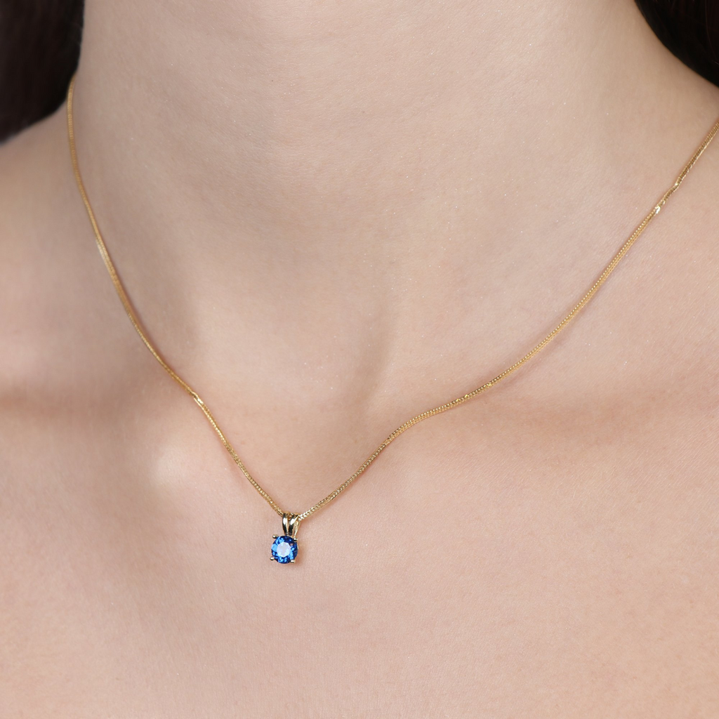 Birthstone - Round Pendants- Colored Cubic Zirconia, Set in 18k Solid Gold