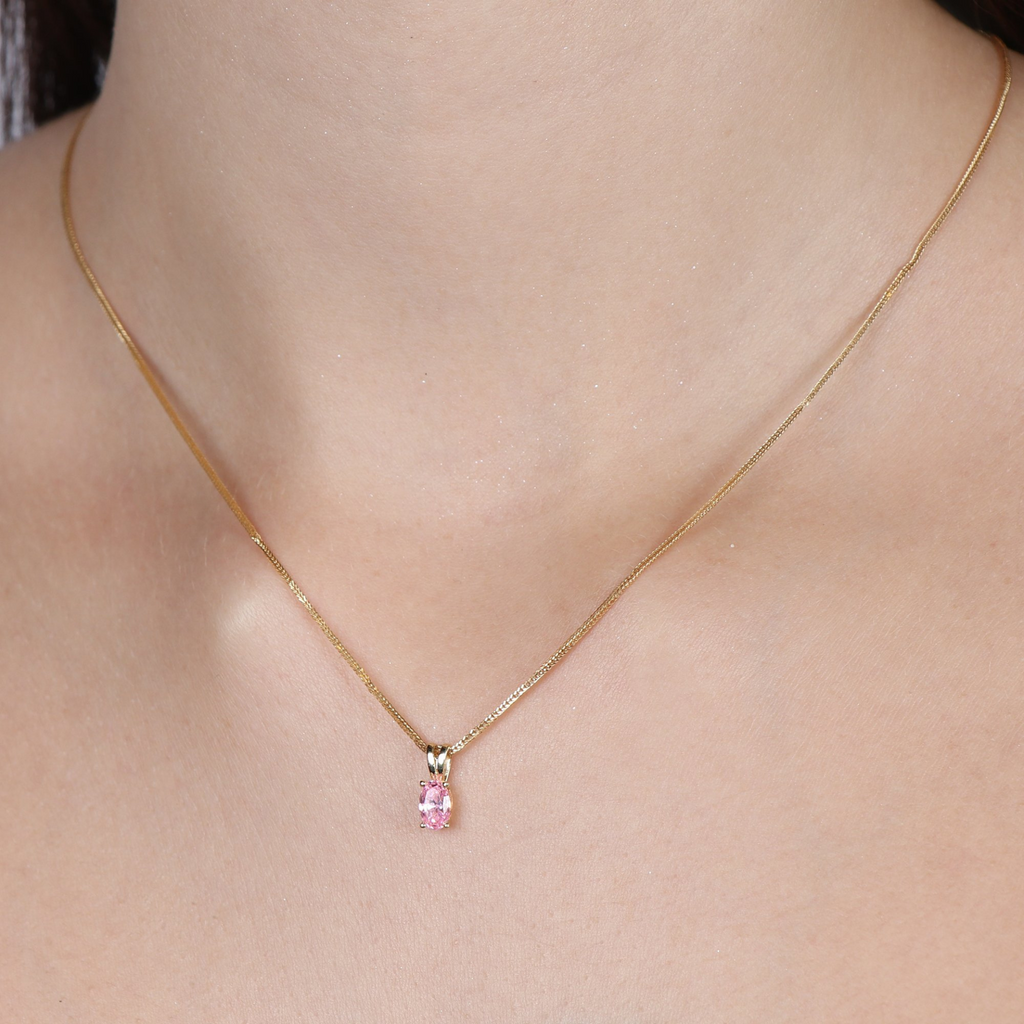 Birthstone Oval Pendant Pink Tourmaline, Made in 18k Solid Gold