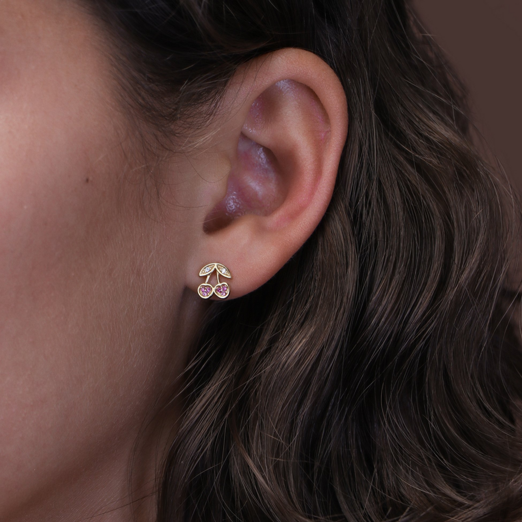 Cherry Stud Earrings, Handcrafted in 925 sterling silver