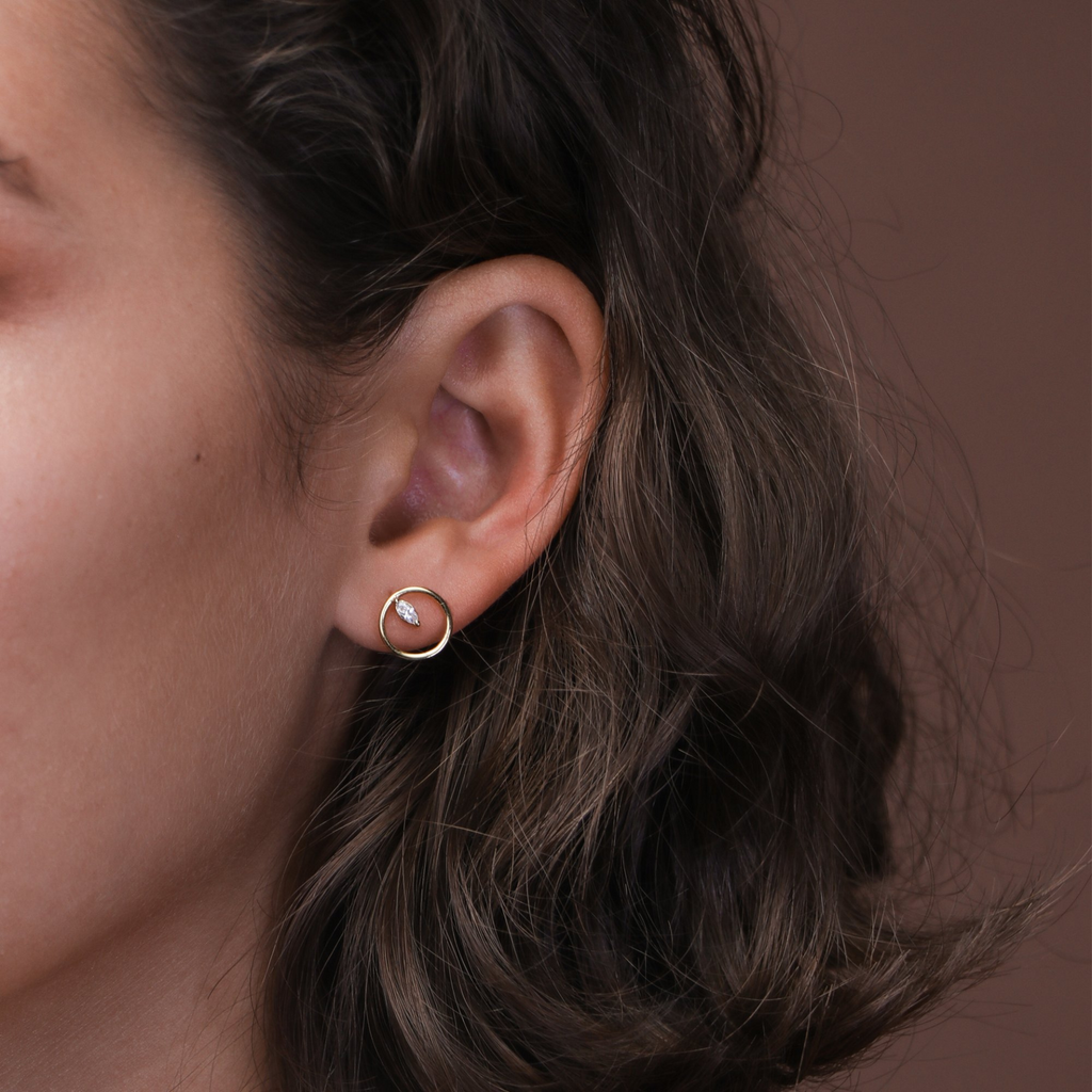 Circle Marquise Studs Sterling Silver, Handcrafted in 925 sterling silver