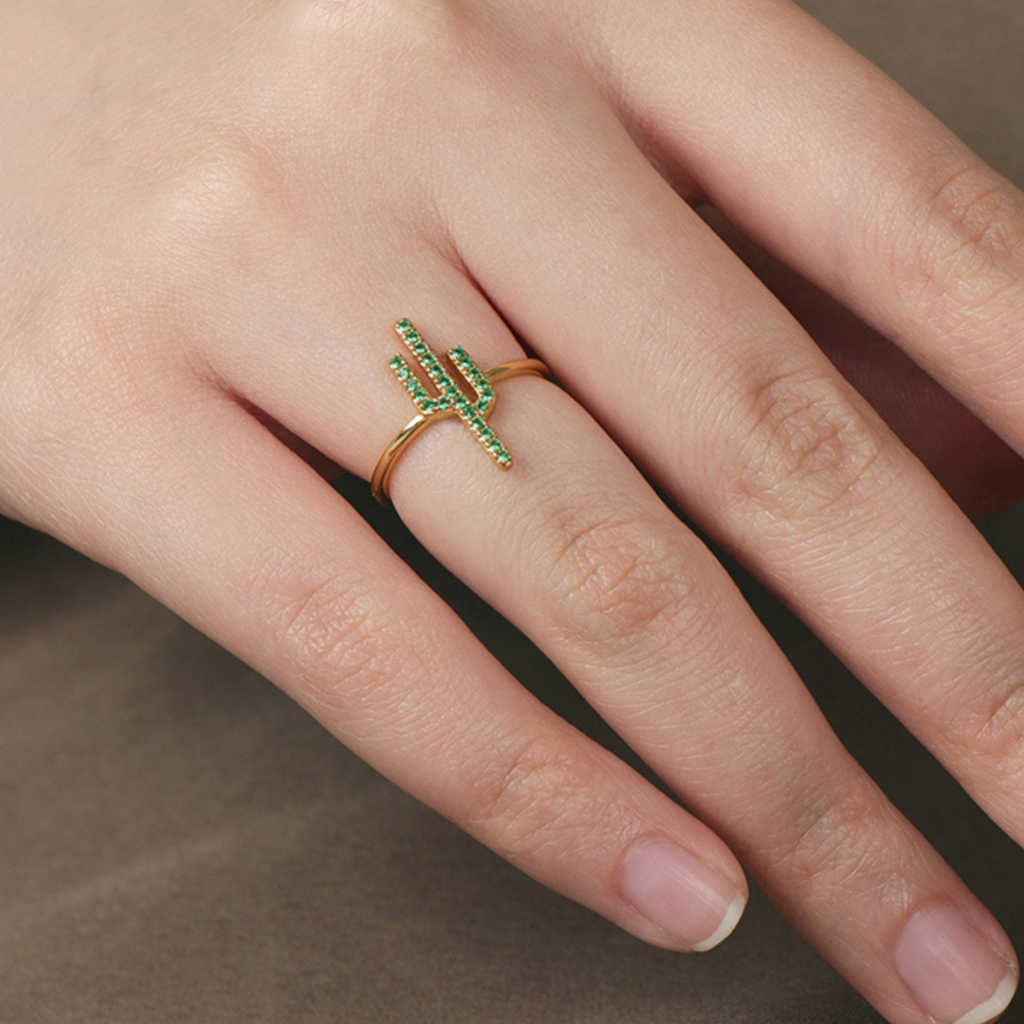 Crystal Cactus Ring, Handcrafted in 925 sterling silver
