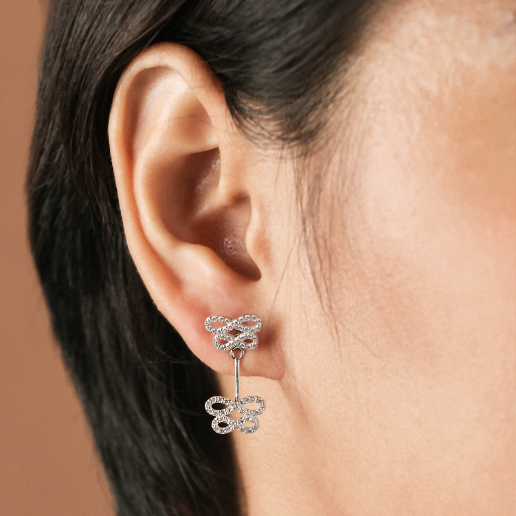 Double Infinity Drop Studs, Made in 14k solid gold.    
