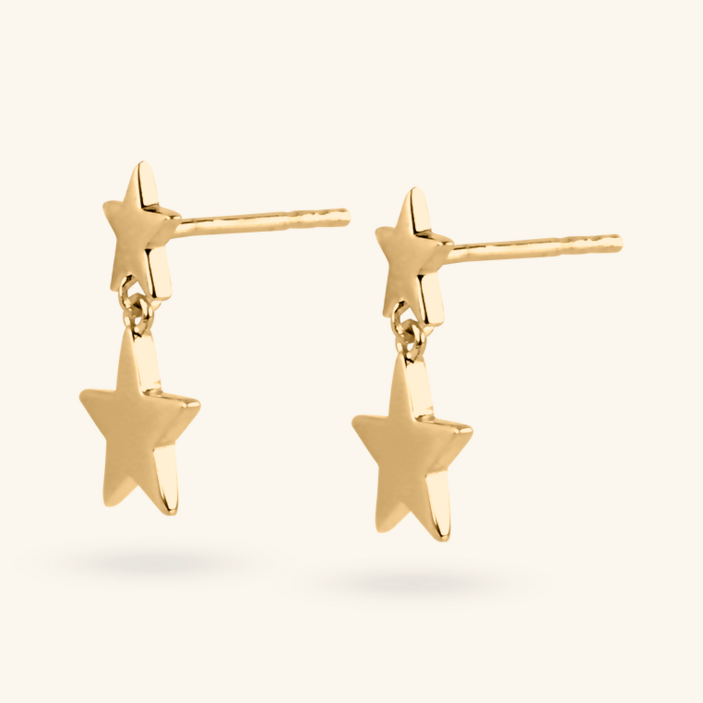 Double Star Drop Earrings, Handcrafted in 925 sterling silver