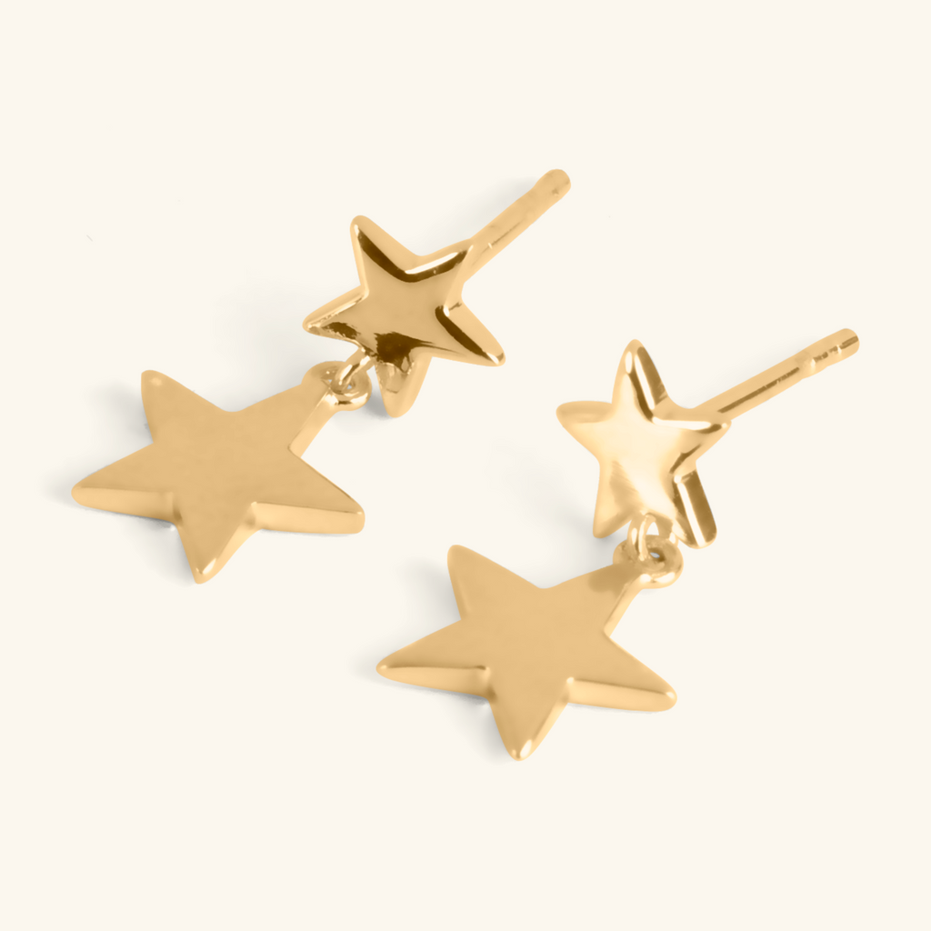 Double Star Drop Earrings, Handcrafted in 925 sterling silver