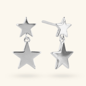 Double Star Drop Earrings Sterling Silver