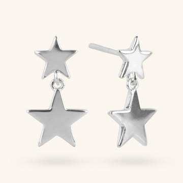 Double Star Drop Earrings Sterling Silver, Handcrafted in 925 sterling silver