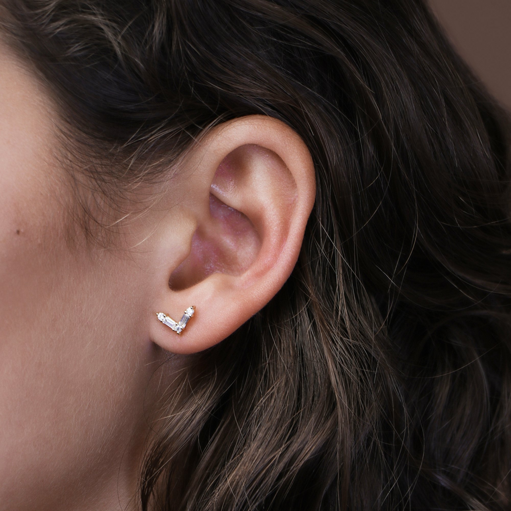 Chevron Crystal Studs, Handcrafted in 925 sterling silver