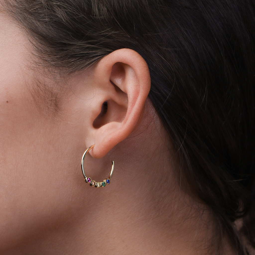 Gemstone Midi Hoops Sterling Silver, Handcrafted in 925 sterling silver