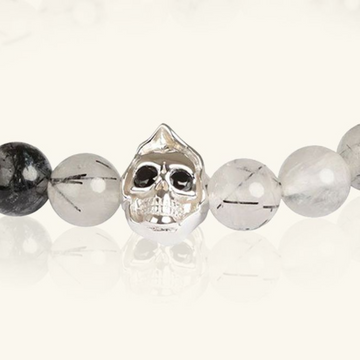 Grim Black Quartz Bead Bracelet, Handcrafted in 925 sterling silver