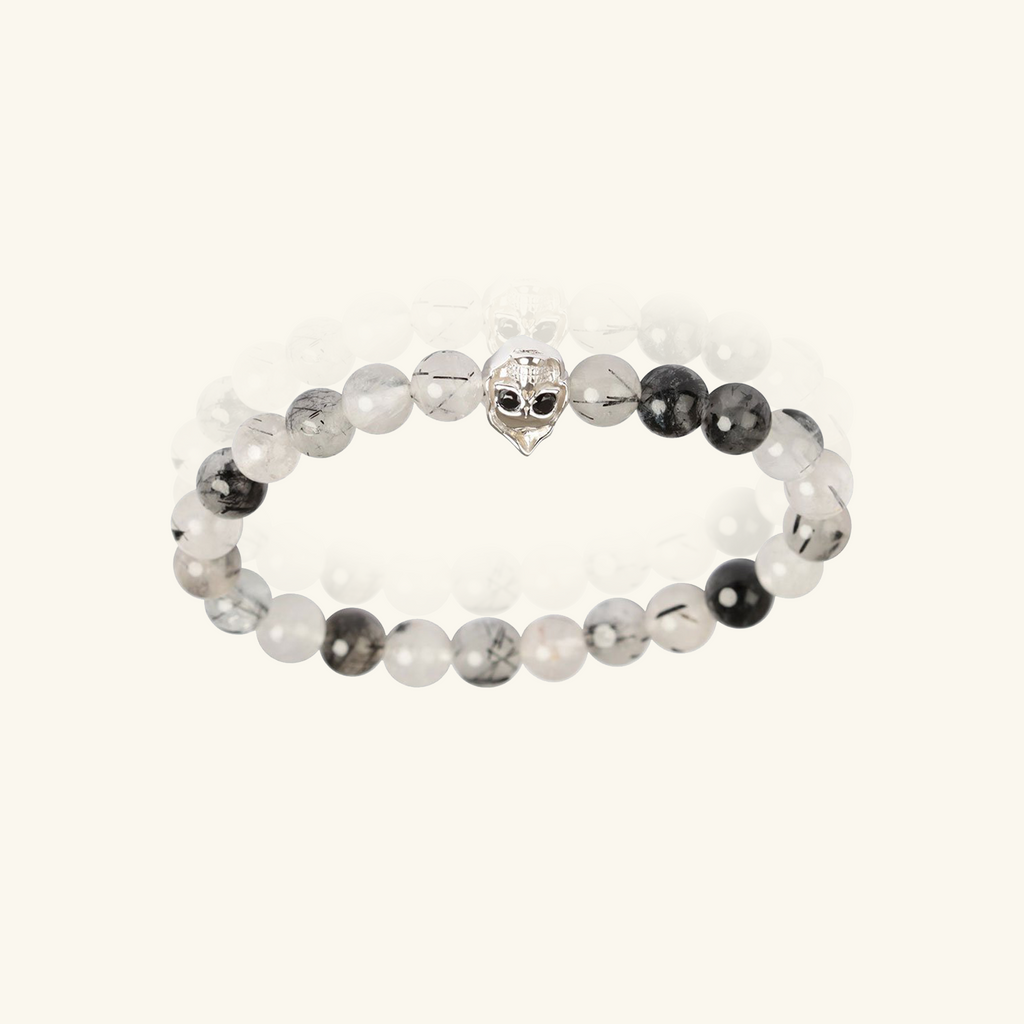 Grim Black Quartz Bead Bracelet, Handcrafted in 925 sterling silver