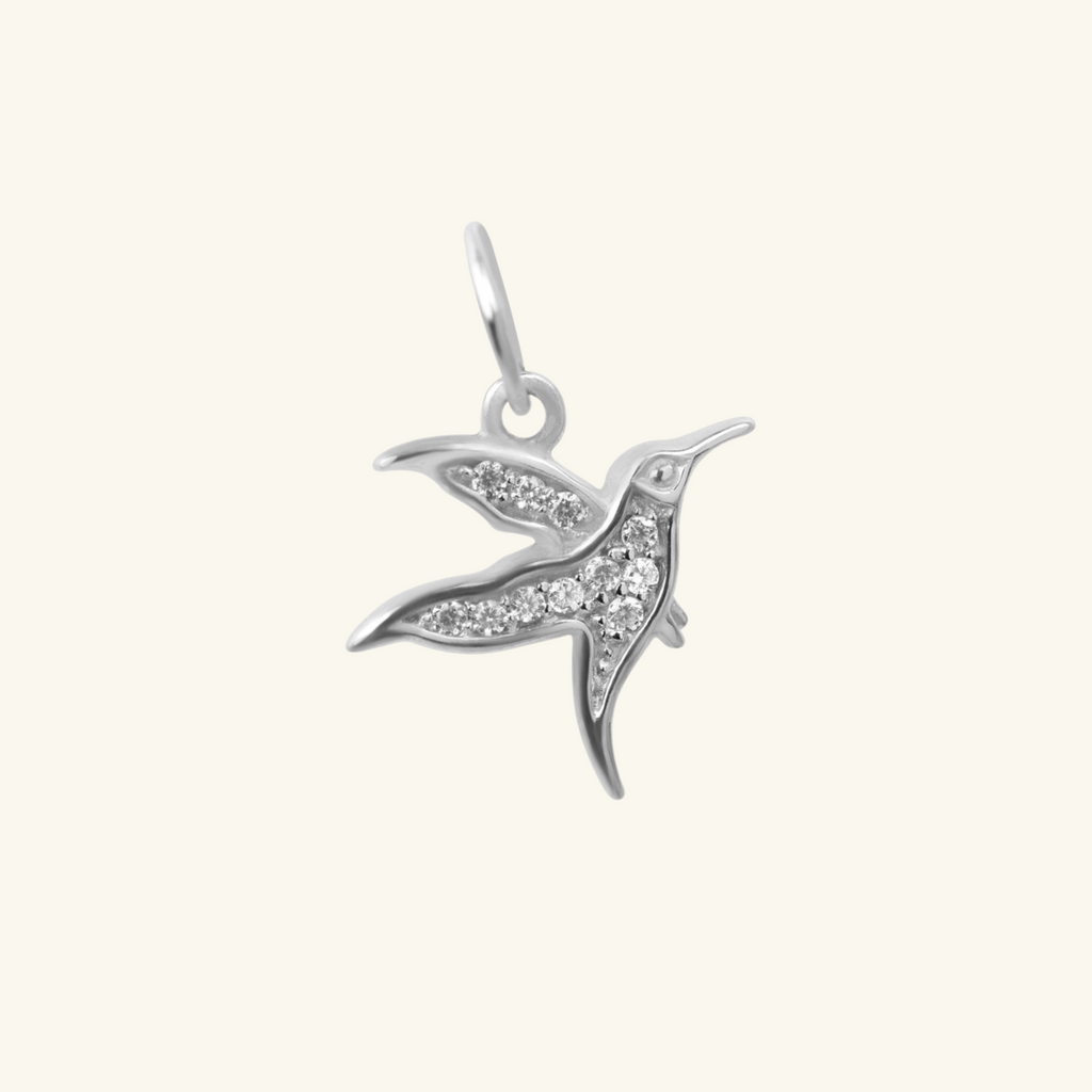 Hummingbird Charm Pendant Sterling Silver, Handcrafted in 925 sterling silver