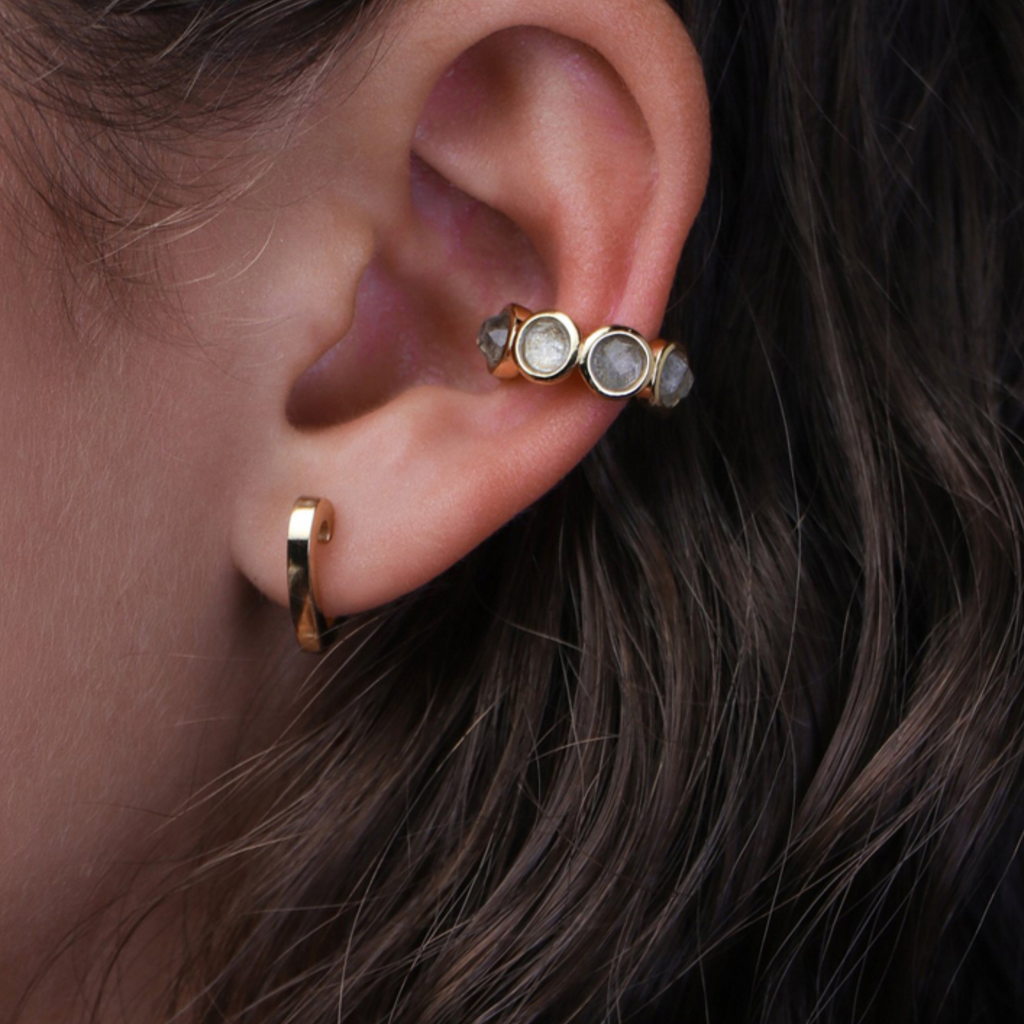 Maya Labradorite Ear Cuffs, Handcrafted in 925 sterling silver