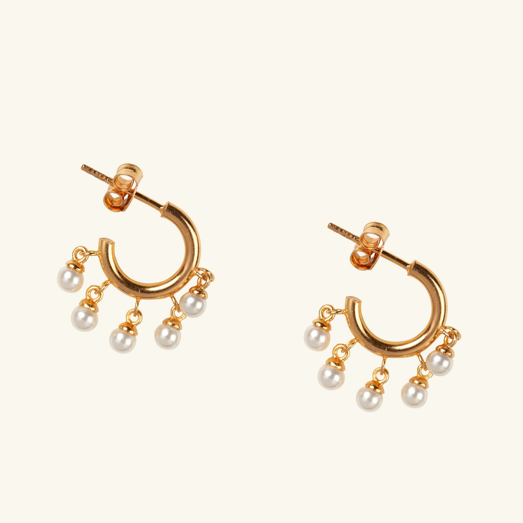 Mini Shaker Pearl Hoops, Handcrafted in 925 sterling silver