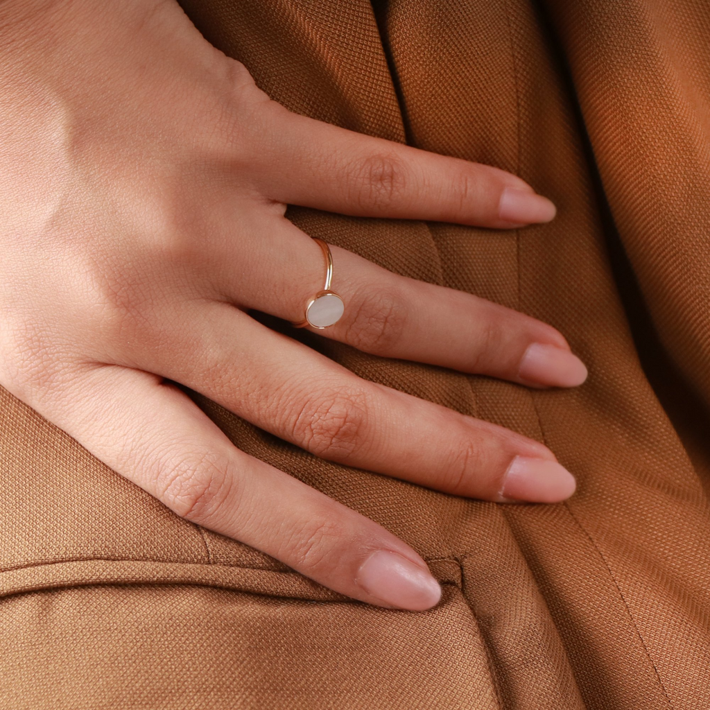 Mother of Pearl Disc Ring Rose Gold Vermeil, Handcrafted in 925 sterling silver