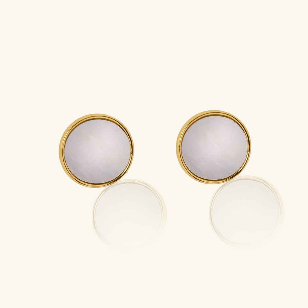 Mother of Pearl Disc Studs, Handcrafted in 925 sterling silver