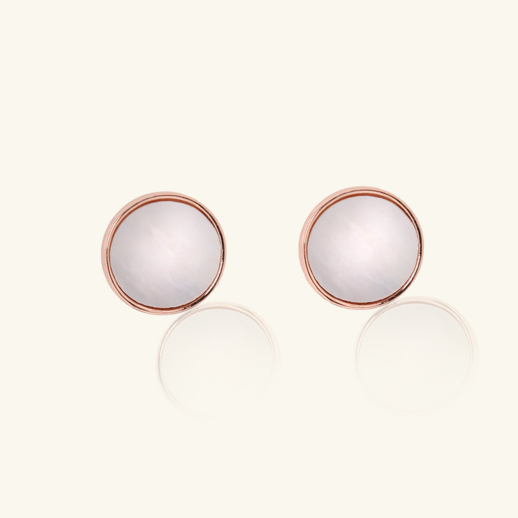Mother of Pearl Disc Studs Rose Gold Vermeil, Handcrafted in 925 sterling silver