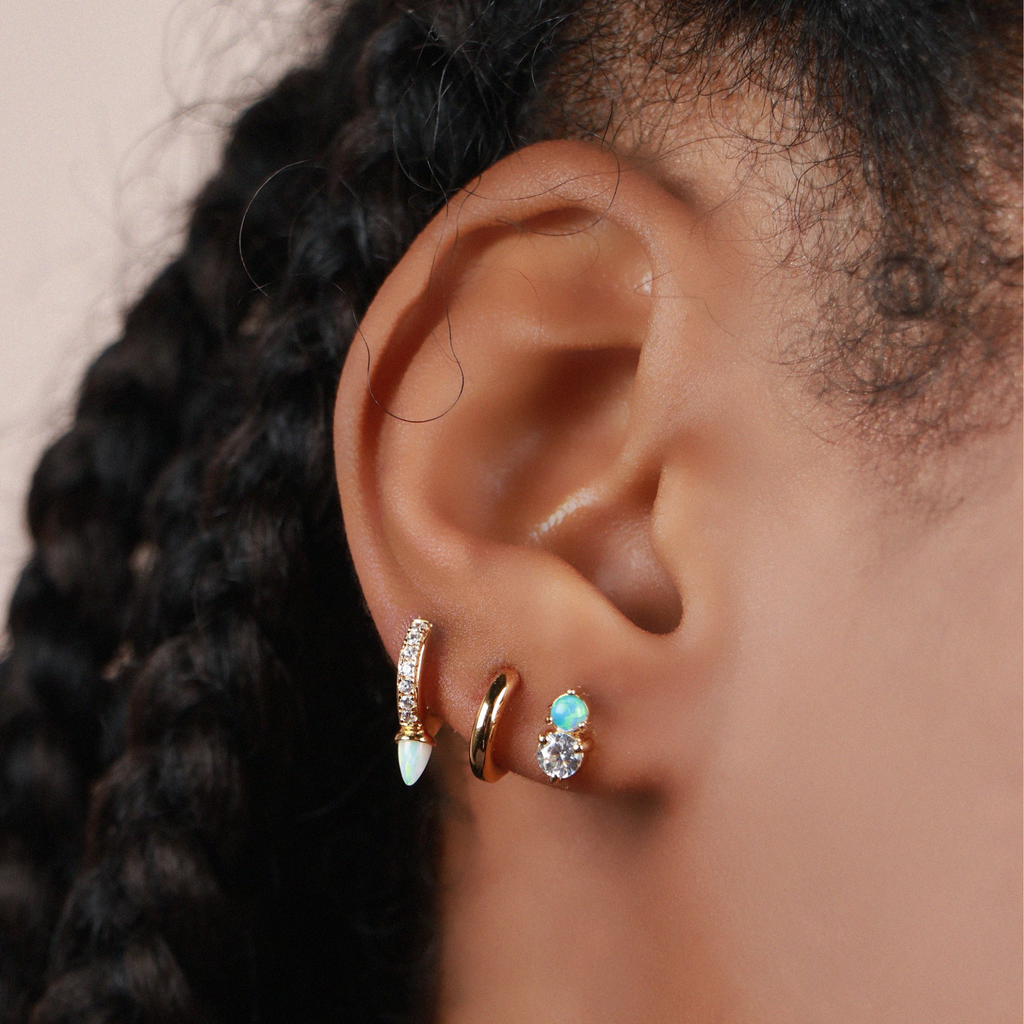 Opal Bull Horn Hoops, Handcrafted in 925 sterling silver