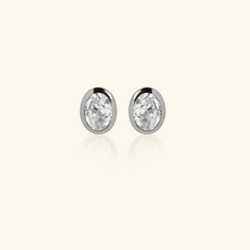 Oval Bezel Studs Sterling Silver, Handcrafted in 925 Sterling Silver
