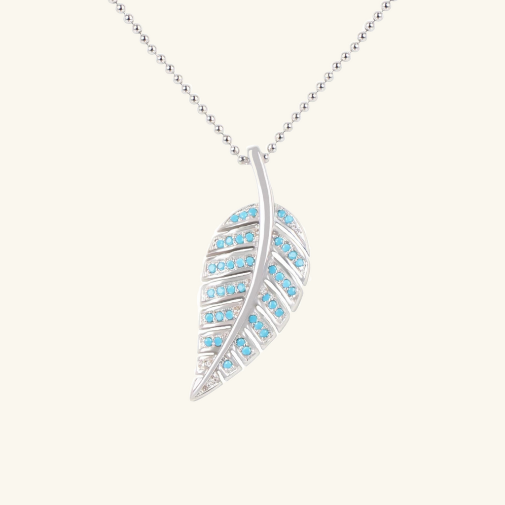 Pavé Leaf Turquoise Necklace, Handcrafted in 925 sterling silver