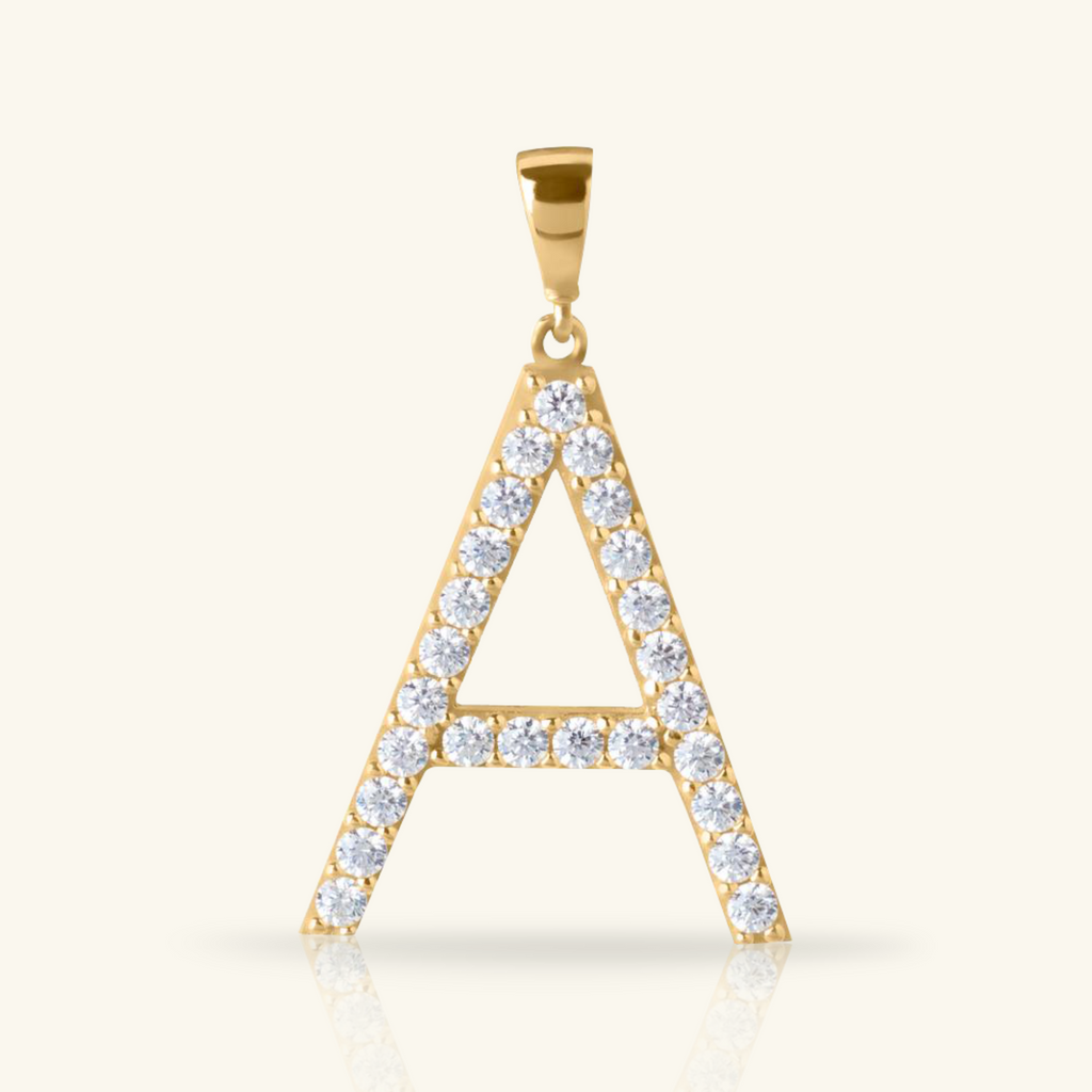 Pavé Letter Pendant, Set in 14k solid gold