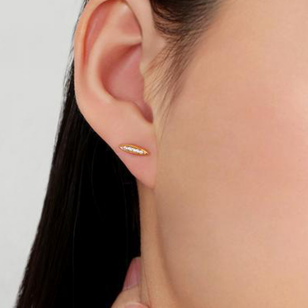 Pavé Pointed Oval Studs, Handcrafted in 925 Sterling Silver