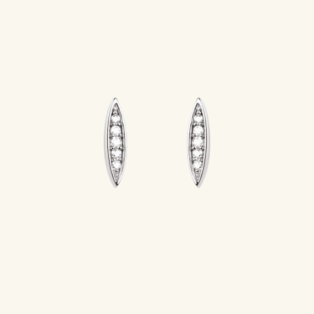 Pavé Pointed Oval Studs Sterling Silver, Handcrafted in 925 sterling silver