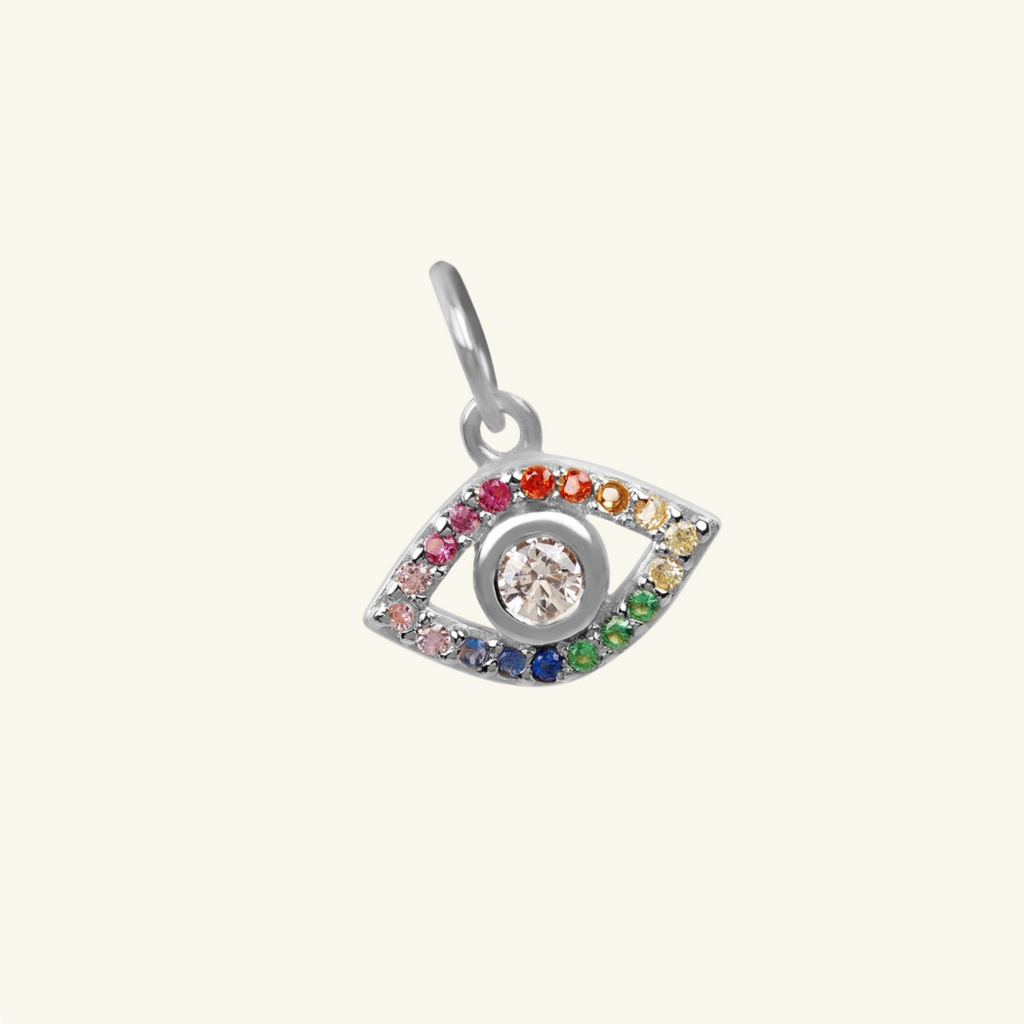 Pavé Rainbow Eye Charm Sterling Silver, Handcrafted in 925 sterling silver