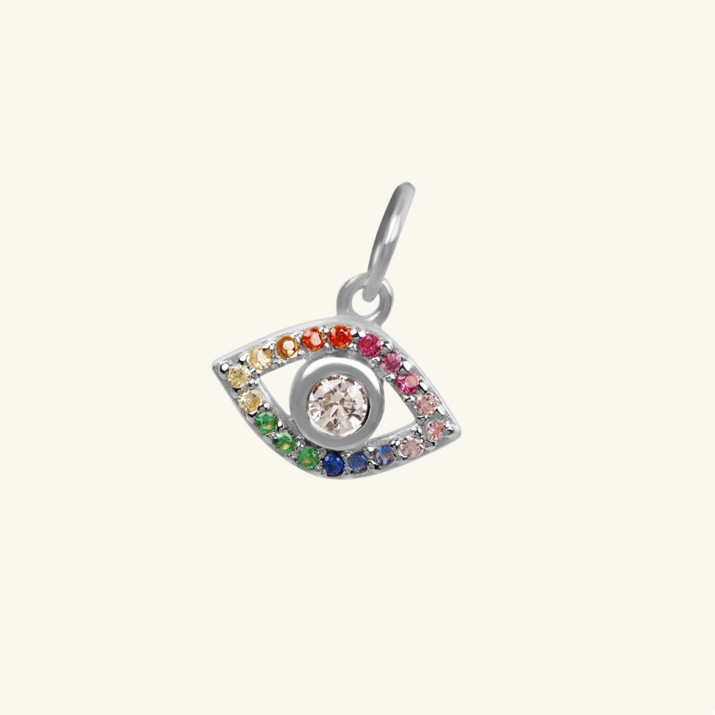Pavé Rainbow Eye Charm Sterling Silver, Handcrafted in 925 sterling silver
