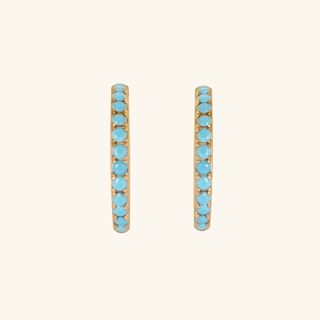 Pavé Turquoise Midi Hoops, Handcrafted in 925 sterling silver