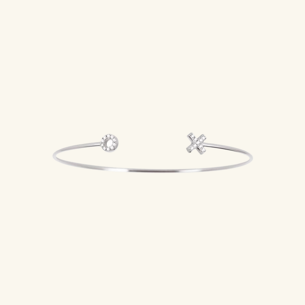 Pavé XO Cuff Bracelet Sterling Silver, Handcrafted in 925 sterling silver
