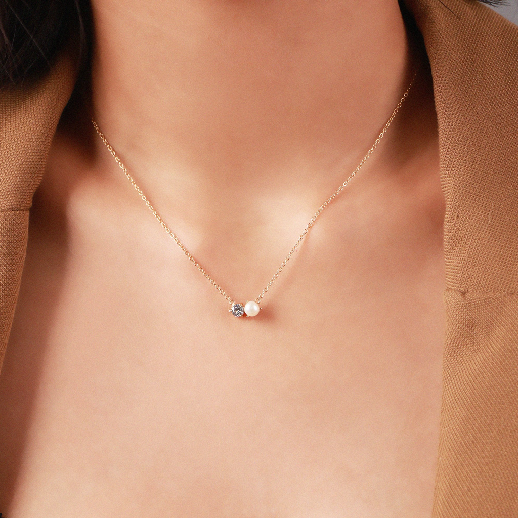 Pearl Station Necklace, Handcrafted in 925 Sterling Silver