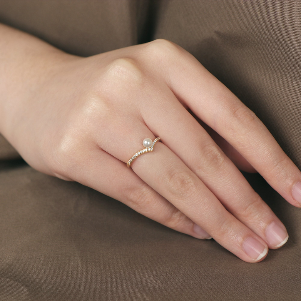 Pearl Wishbone Ring, Handcrafted in 925 sterling silver