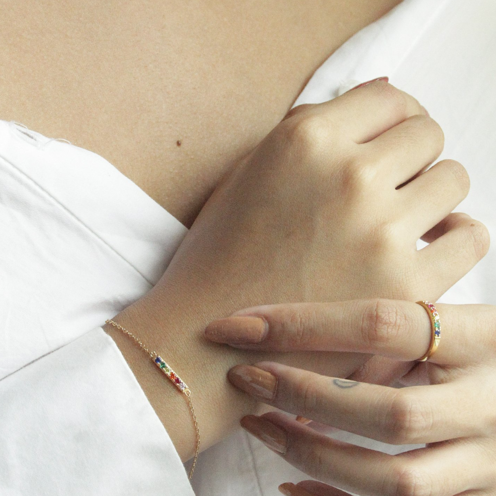 Rainbow Bar Bracelet, Handcrafted in 925 sterling silver