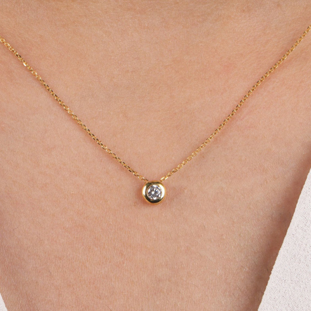 Bezel Cubic Zirconia Necklace, Crafted in 14k solid gold