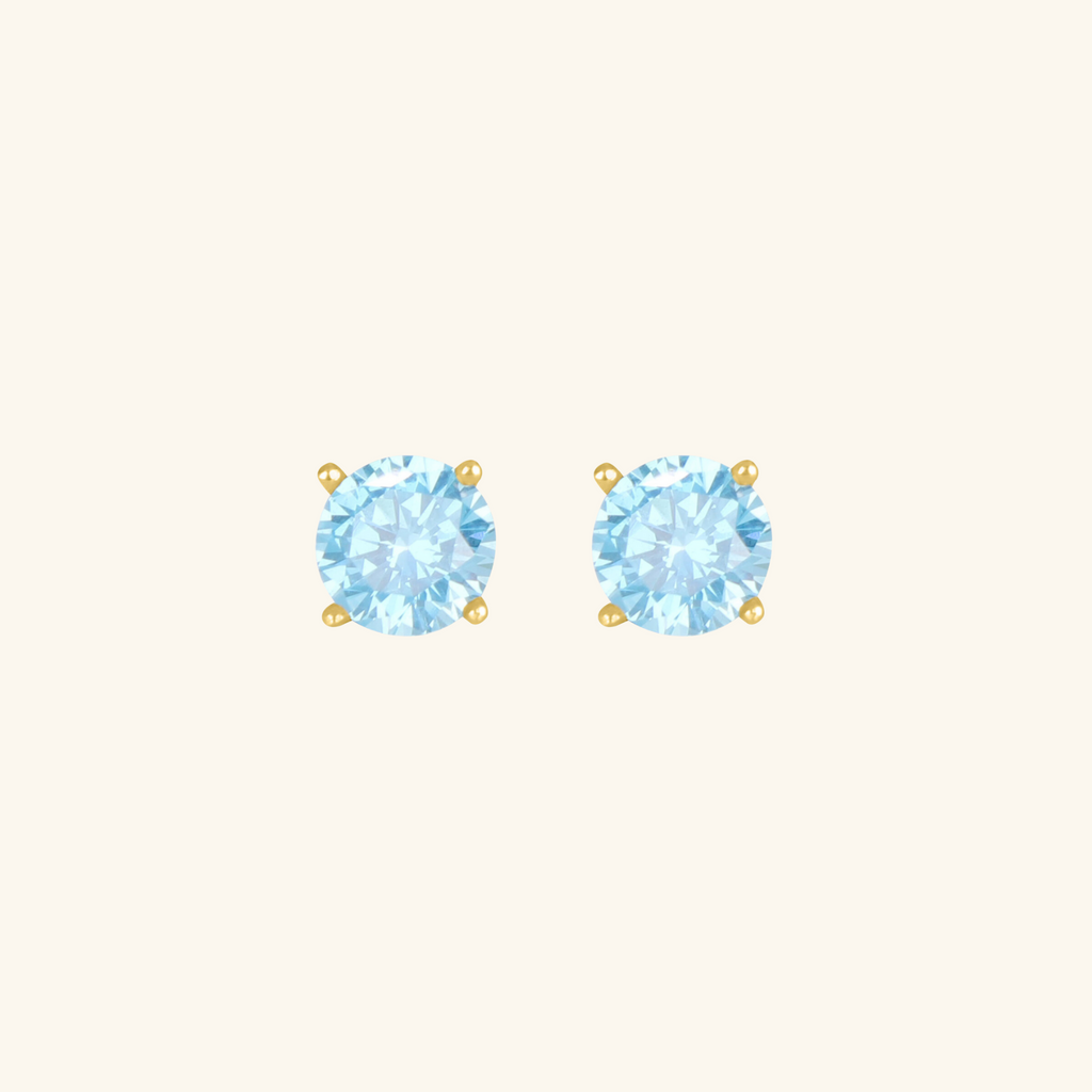 Birthstone Round Earrings - December (Topaz Colored CZ), Set in 18k Solid Gold