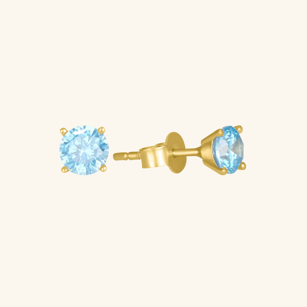 Birthstone Round Earrings - December (Topaz Colored CZ), Set in 18k Solid Gold