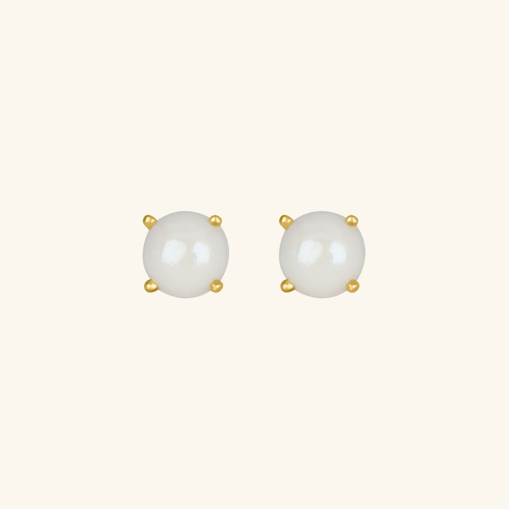 Birthstone Round Earrings - June (Synthetic Pearl), Set in 18k Solid Gold