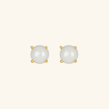 Birthstone Round Earrings - June (Synthetic Pearl), Set in 18k Solid Gold