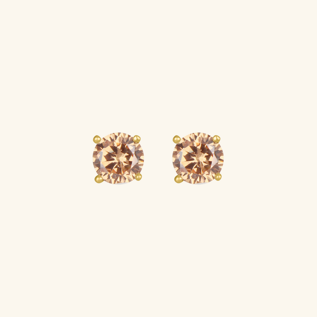Birthstone Round Earrings - November (Citrine Colored CZ), Set in 18k Solid Gold