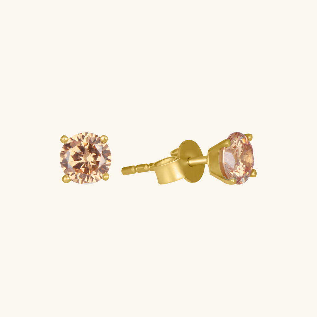 Birthstone Round Earrings - November (Citrine Colored CZ), Set in 18k Solid Gold