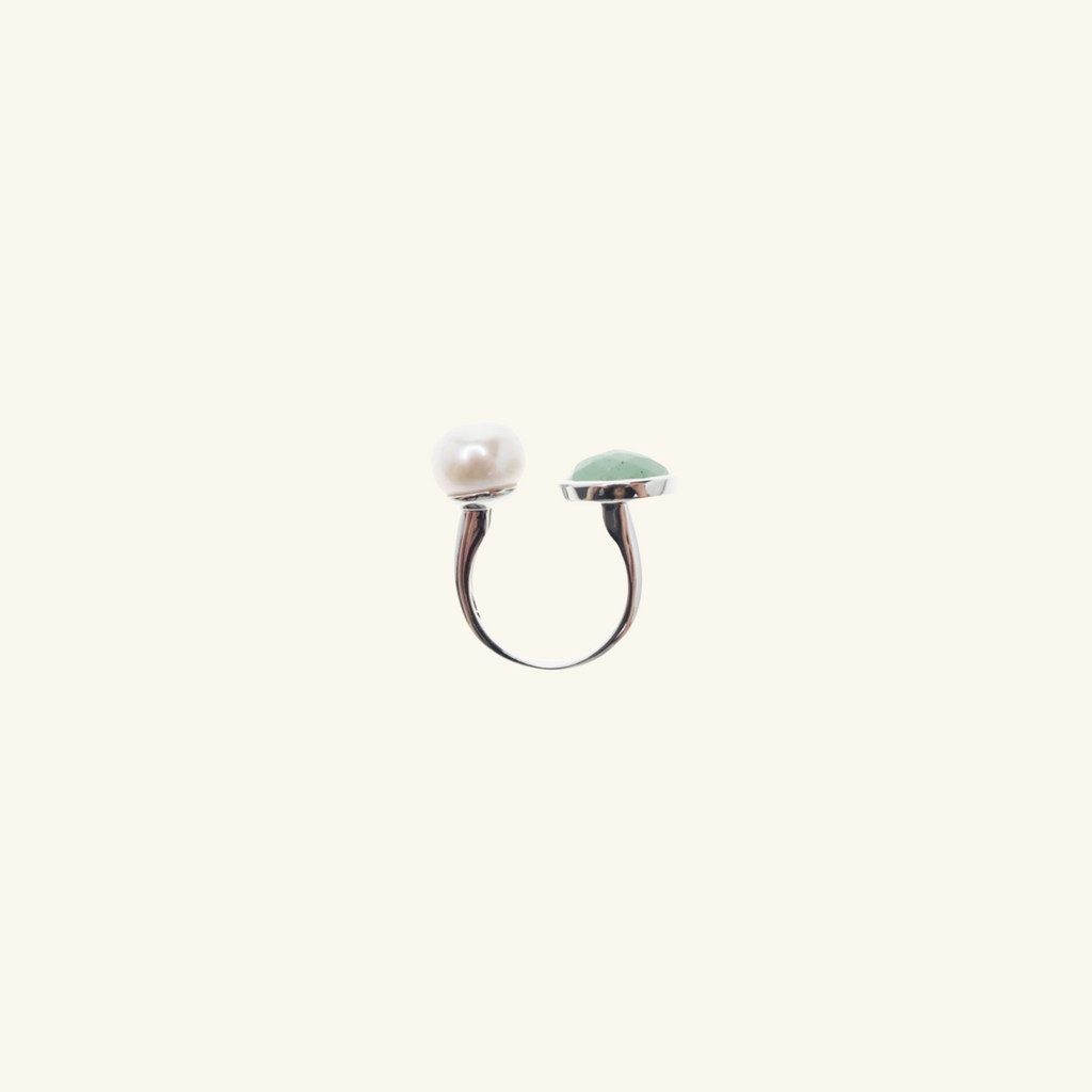 Gwen Pearl Aventurine Ring, Handcrafted in 925 Sterling Silver