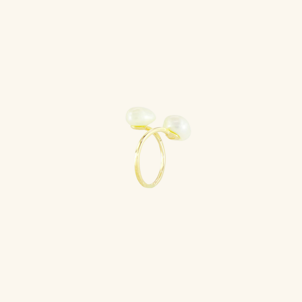 Mia Two Pearls Ring, Handcrafted in 925 Sterling Silver