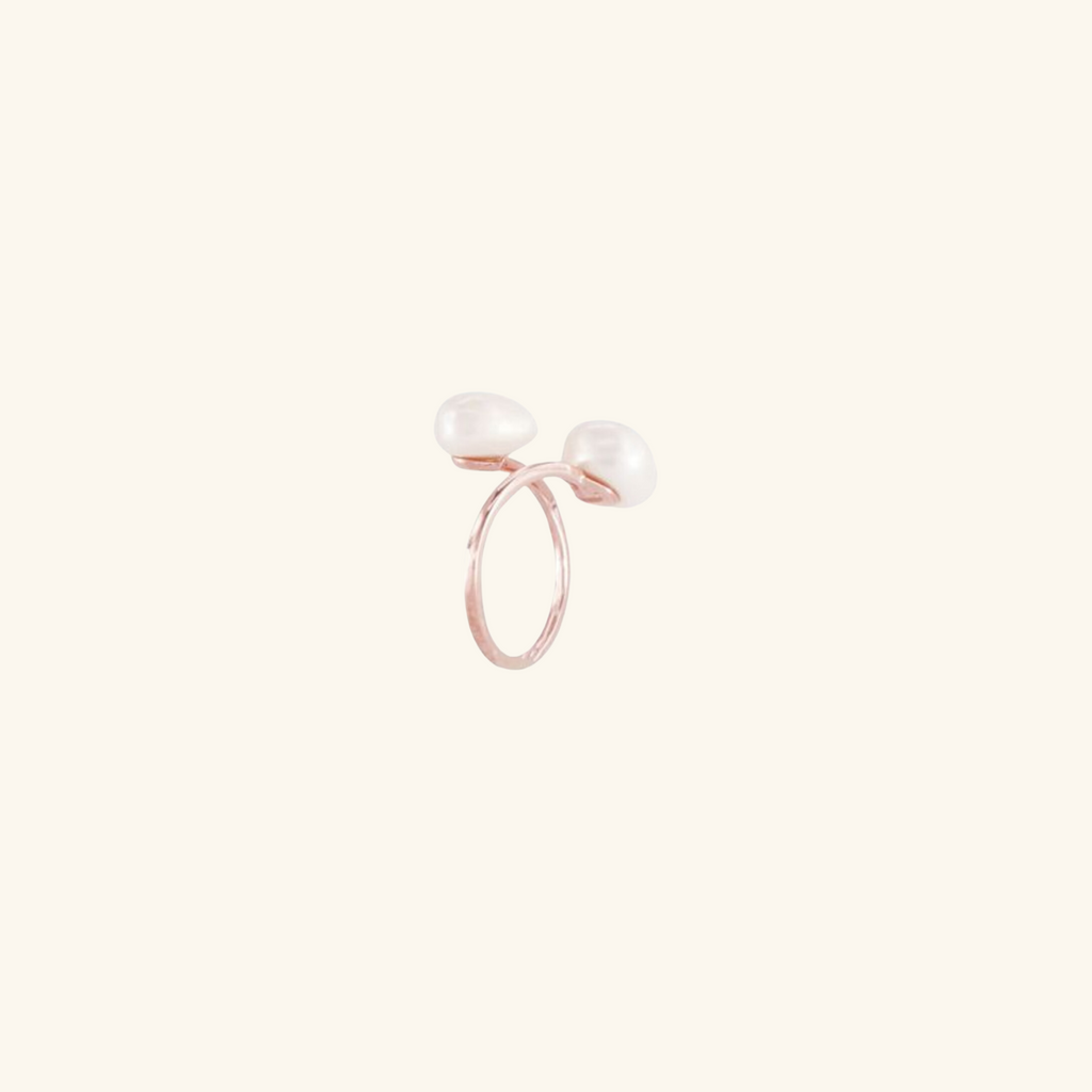 Mia Two Pearls Ring, Handcrafted in 925 Sterling Silver