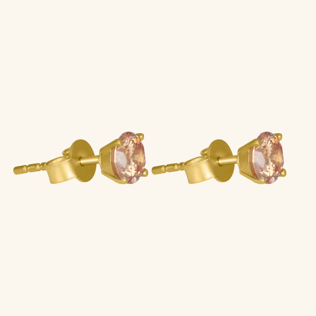 Birthstone Round Earrings - November (Citrine Colored CZ), Set in 18k Solid Gold