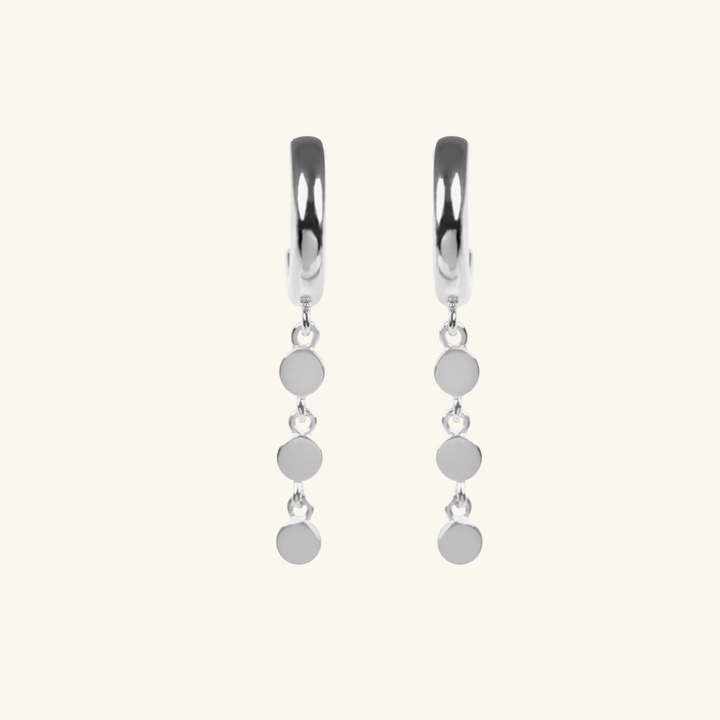 Flat Disc Drop Earrings Sterling Silver, Handcrafted in 925 Sterling Silver