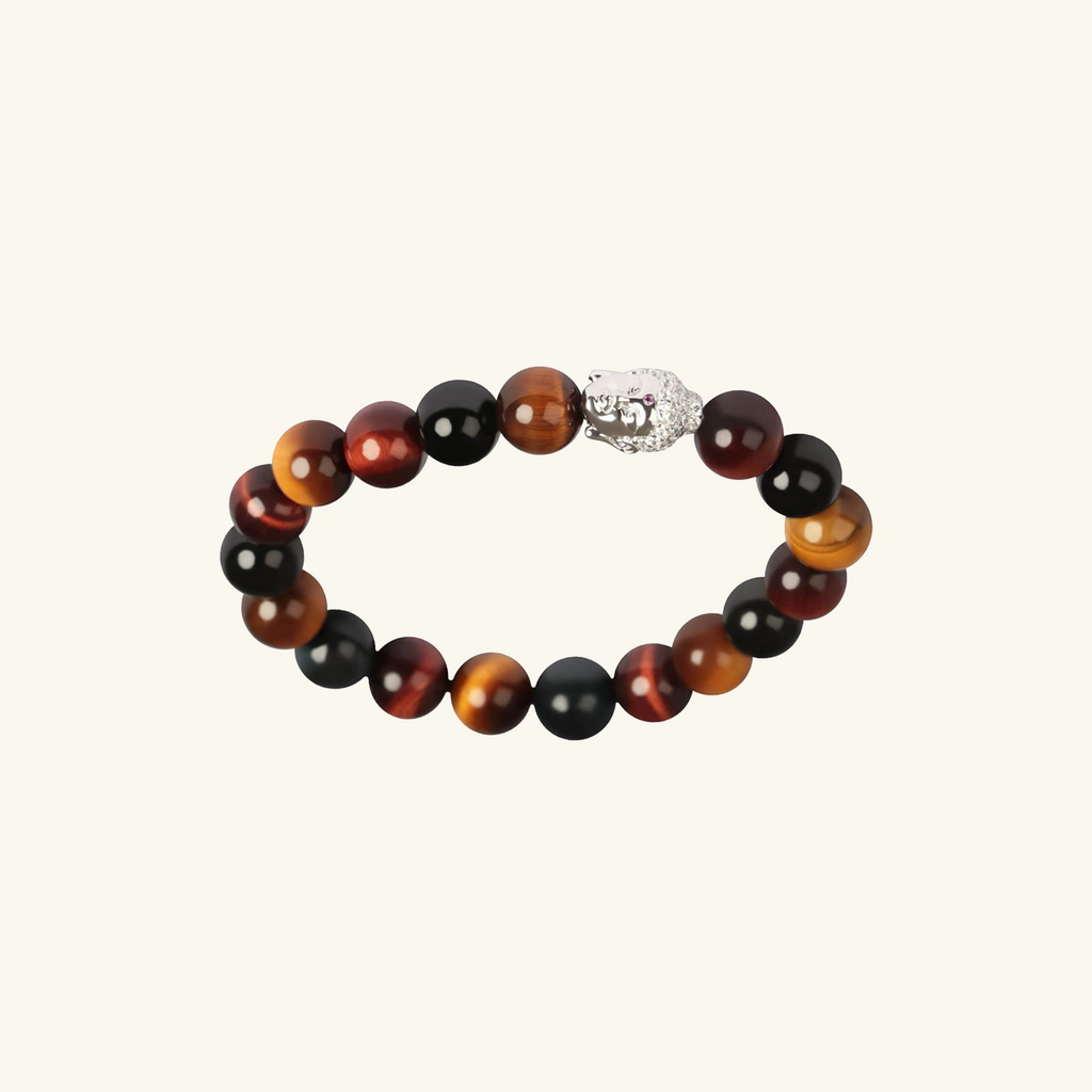 Buddha Tiger Eye Bead Men's Bracelet, Handcrafted in 925 sterling silver
