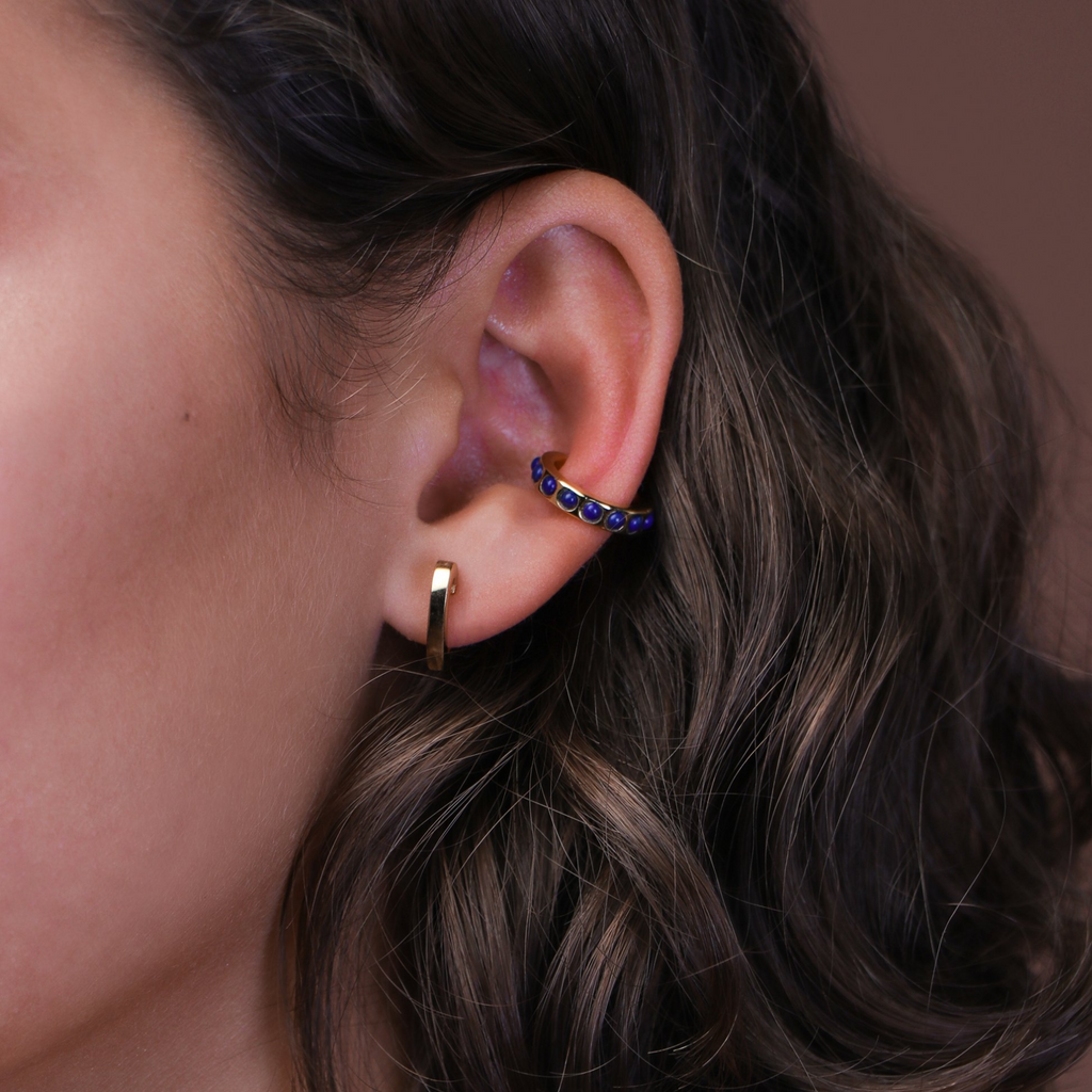 Cabochon Lapis Lazuli Cuff Sterling Silver, Handcrafted in 925 sterling silver