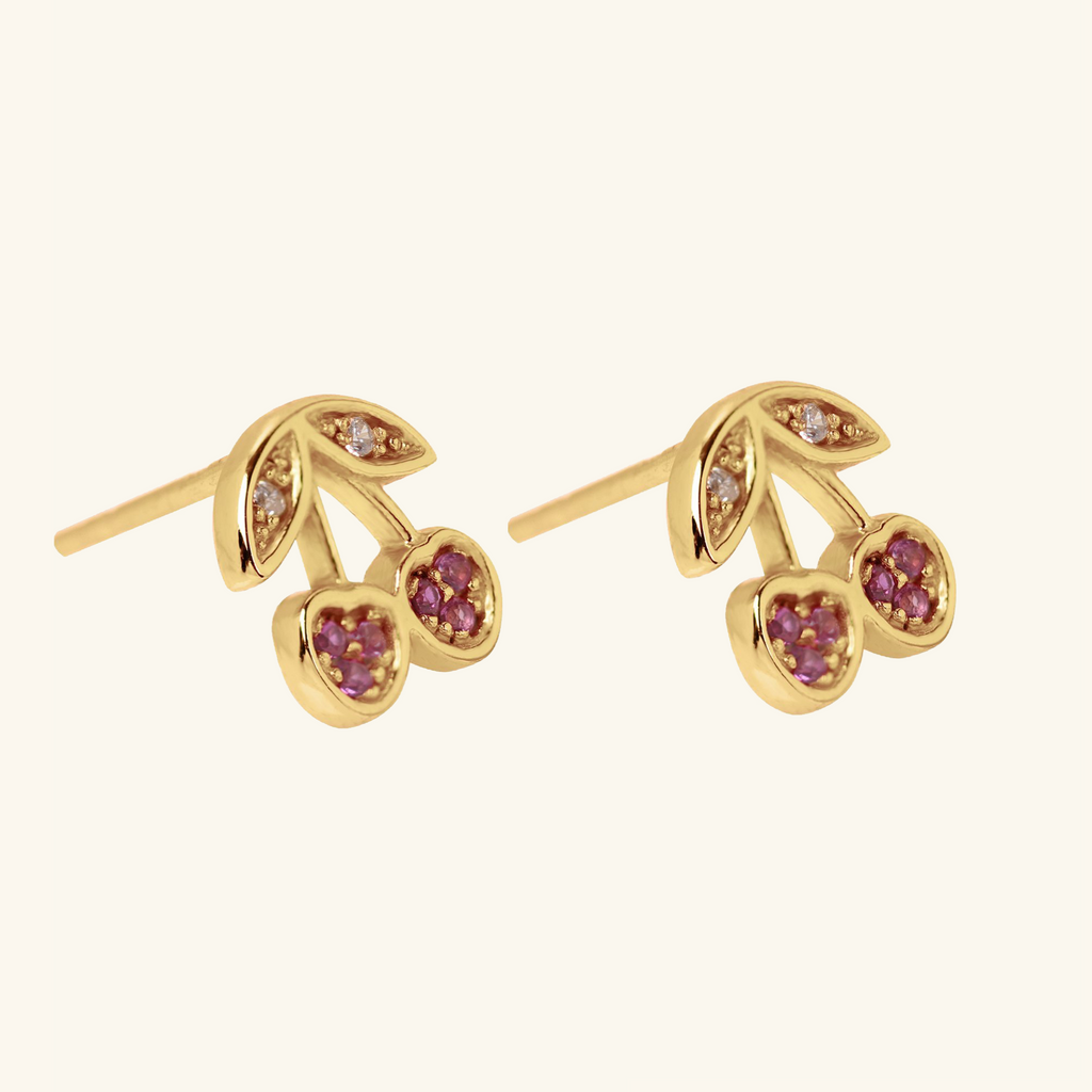 Cherry Stud Earrings, Handcrafted in 925 sterling silver