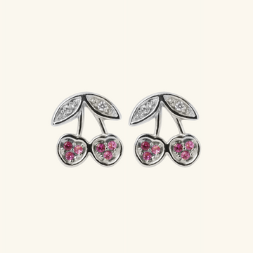 Cherry Stud Earrings Sterling Silver, Handcrafted in 925 sterling silver